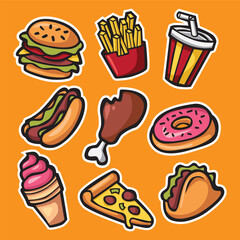 junkfood doodle hand drawn cartoon stickers collection