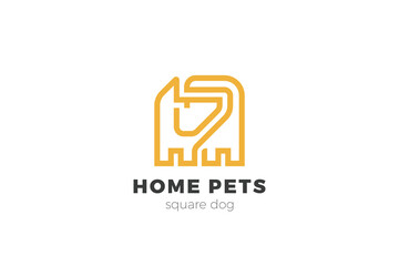 Dog Logo abstract Square Shape design vector template Outline Linear style. Home Pets Veterinary Clinic.