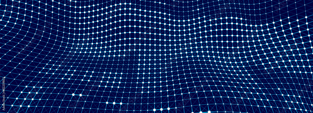 Poster Vector perspective grid. Abstract gradient wave of lines. Big data. Digital background. Futuristic vector illustration.