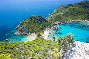 Krajobraz morski w Porto Timoni na greckiej wyspie Korfu.  - obrazy, fototapety, plakaty