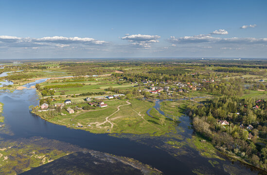 Bug river after spring thaws, Czarnów village, Poland