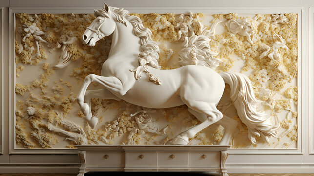 china porcelain and gold horse byMichelangelo Buonarroti and Antonio Canova Mix between Acrylic Molding and Thick Impasto wallpaper 8k realistic texture ,  art