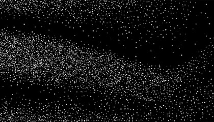 Silver glitter confetti on a black background. Shiny particles are scattered, sand. Decorative element. Luxury background for your design, postcards, invitations, vector