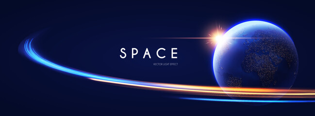Space background. Universe, Earth planet and motion light. Futuristic design. © feaspb