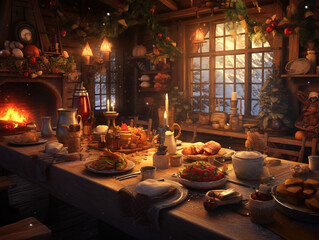 The Christmas Feast is a warm and inviting family gathering that takes place on Christmas Day in England, where loved ones come together to enjoy delicious and hearty foods such as Roast Turkey, Roast