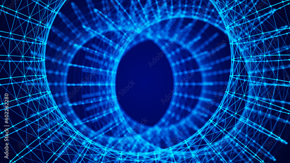 Poster Abstract tunnel. 3D wormhole or vortex. Grid. 3d rendering