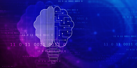 2d illustration Concept of thinking, background with brain, Abstract Artificial intelligence. Technology web background