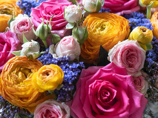 Bright colorful bouquet of fresh roses