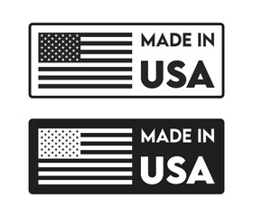 Made in USA badge with USA flag elements,US icon with American flag. black and white Vector illustration.