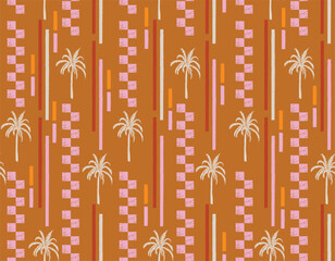 Modern Hand drawn Palm tree with Vertical Striped seamless pattern illustration - 602263814