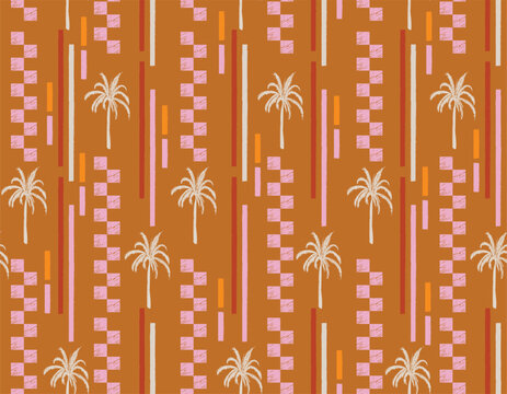 Fototapeta Modern Hand drawn Palm tree with Vertical Striped seamless pattern illustration