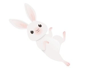 Cute white rabbit playing on ground cartoon animal design vector illustration isolated on white background