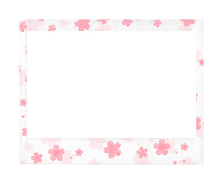 decorative rectangle polaroid photo frame template with cherry blossom pattern on transparent background, extracted, png file