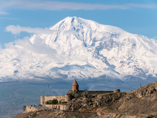 Fototapeta premium Khor Virap Monastery, Armenia with Mount Ararat in the background - Landscape shot 1