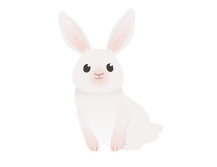 Cute white rabbit sitting on ground cartoon animal design vector illustration isolated on white background
