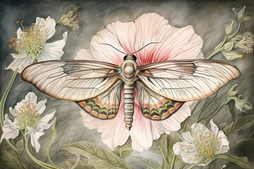 Exquisite Watercolor Drawing Captures Intricate Details of a Hummingbird Moth, generative AI