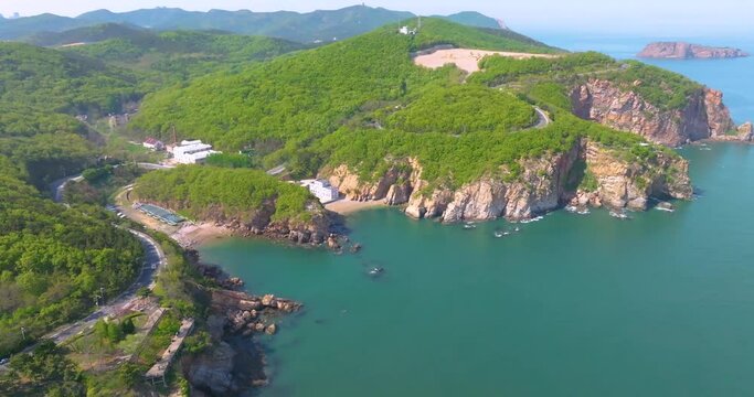 Spring seaside scenery of Binhai Road in Dalian, Liaoning province, China