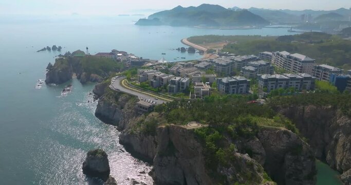 Spring seaside scenery of Binhai Road in Dalian, Liaoning province, China