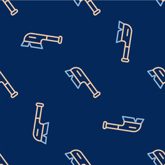 Line Brush for cleaning icon isolated seamless pattern on blue background. Cleaning service concept. Vector