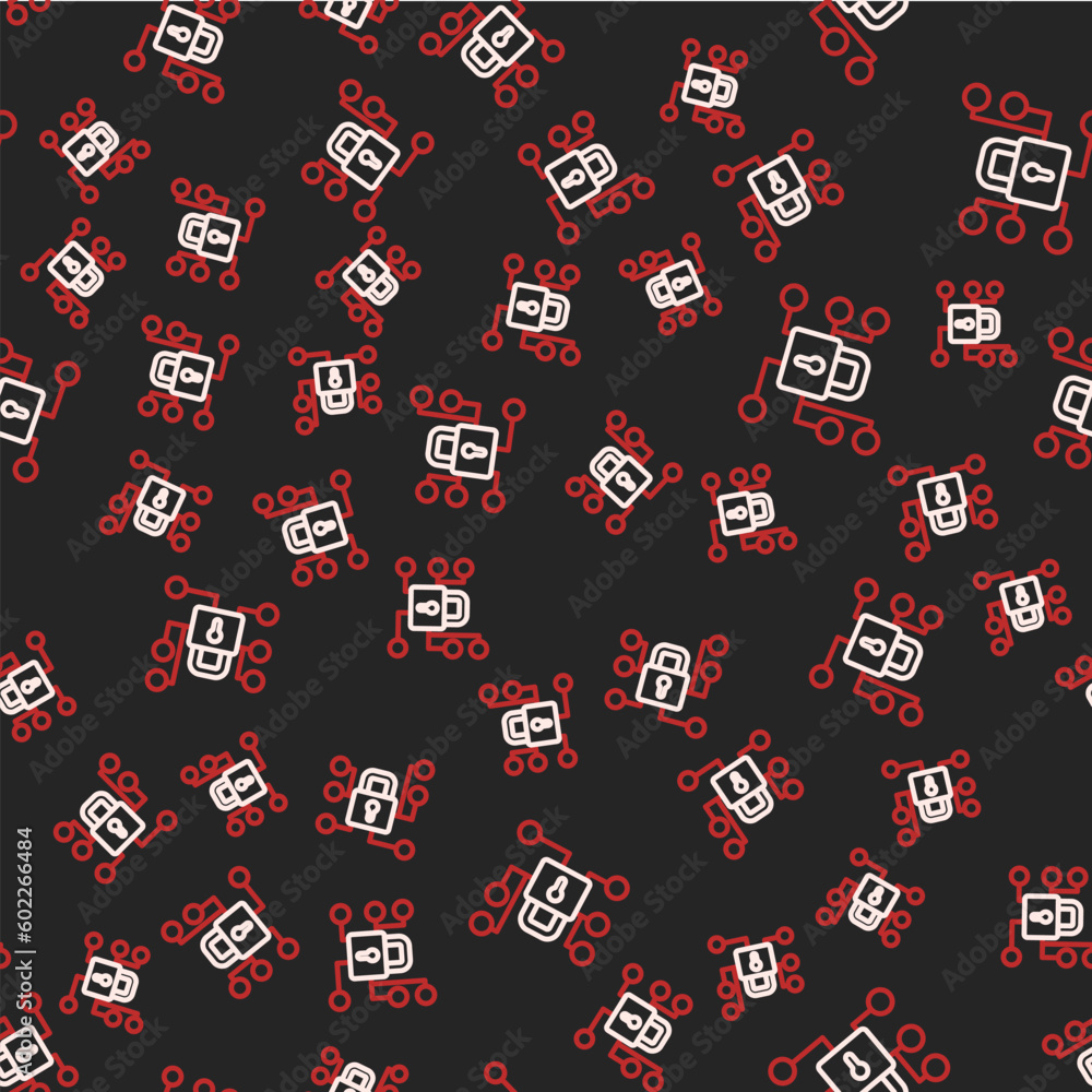 Poster line cyber security icon isolated seamless pattern on black background. closed padlock on digital ci