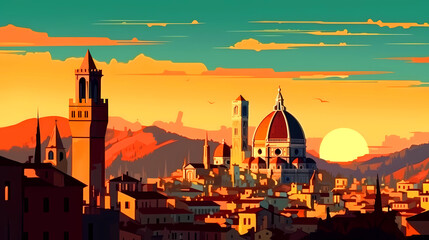 Illustration of beautiful view of Florence, Italy - obrazy, fototapety, plakaty