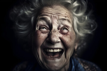 Happy old woman laughing frantically. Generative AI