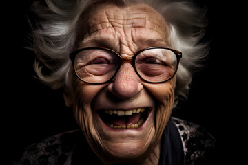 Happy old woman laughing frantically. Generative AI