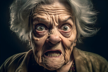 An old woman who is extremely angry and furious. Generative AI