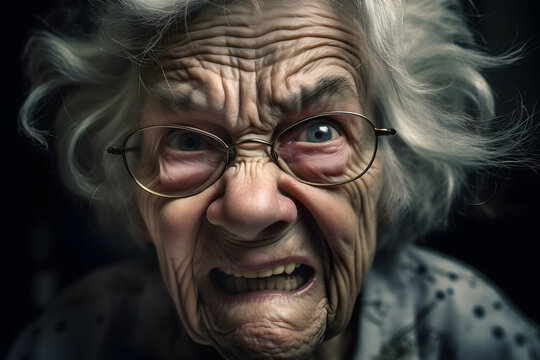 An old woman who is extremely angry and furious. Generative AI