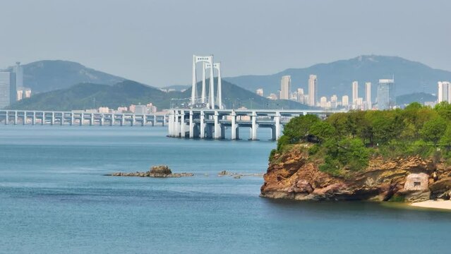 Spring seaside scenery of Binhai Road in Dalian, Liaoning province, China