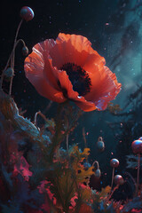 poppy flower on a dark background, Generative AI