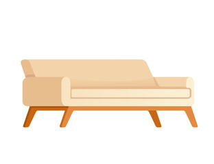 Beige soft sofa modern design for living room or reception vector illustration isolated on white background