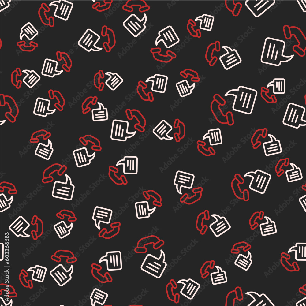 Poster line telephone 24 hours support icon isolated seamless pattern on black background. all-day customer