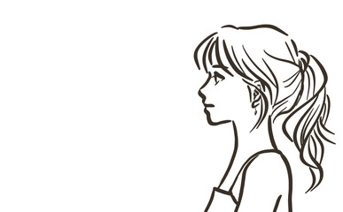 Profile of a woman with a ponytail_line drawing_non back ground