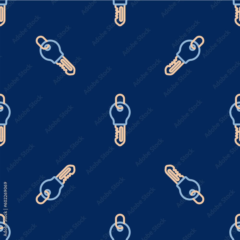 Poster line key icon isolated seamless pattern on blue background. vector