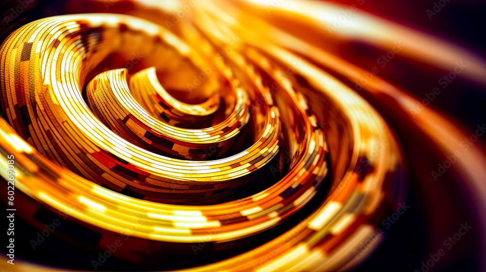 Poster close up view of spiral of colored lines on black background. generative ai.
