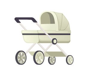 Green color baby carriage on wheels vector illustration isolated on white background