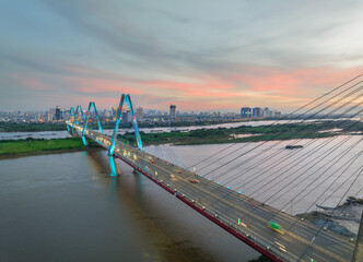 Nhat Tan bridge at sunset in Hanoi, Vietnam