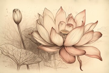 Lotus Flower Drawing: An Artistic Masterpiece, generative AI