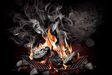 Charcoal For Barbecue Background With Flames. Generative Ai