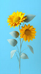 Capturing Joy: Sunflowers in a Field, Delightful Yellow and Blue Blend in a Minimalist Style