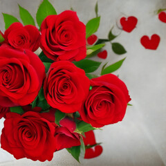 Obraz premium Illustration, Red roses, Bouquet, Wedding, Mother's day, Generative AI