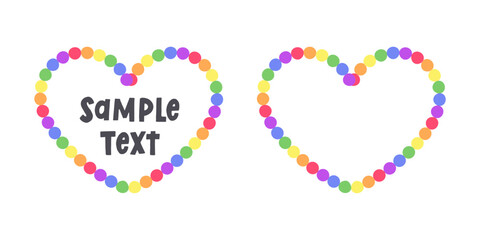 Rainbow heart shaped frame border. Valentines Day, Pride month flag concept. Vector flat illustration.