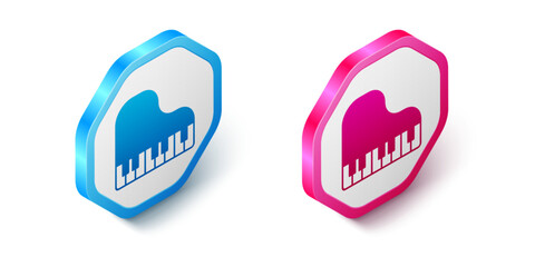 Isometric Grand piano icon isolated on white background. Musical instrument. Hexagon button. Vector