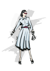 Vector Stylish fashion models. Pretty young girls. Fashion woman Sketch