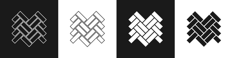 Set Parquet icon isolated on black and white background. Vector