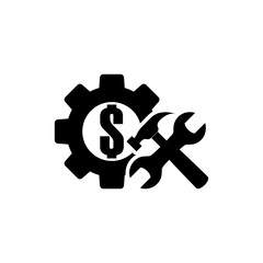  Dollar gears icon isolated on transparent background