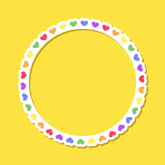 Round heart rainbow frame. Border template with copy space. Pride month flag concept. Vector flat illustration.