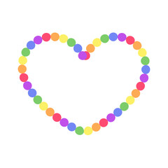 Rainbow heart shaped frame. Border template with copy space. Valentines Day, Pride month flag concept. Vector flat illustration.
