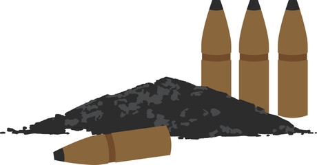 vector of hand drawn gunpowder and bullets with steel head and copper